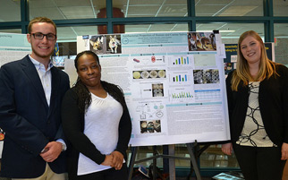 Three students standing in front of a poster presentation.