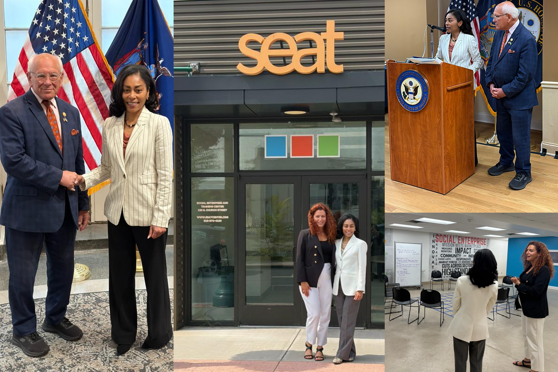 Montage of photos of Dr. Nicole Reaves with Congressman Paul Tonko and SEAT Center CEO Jennifer Lawrence