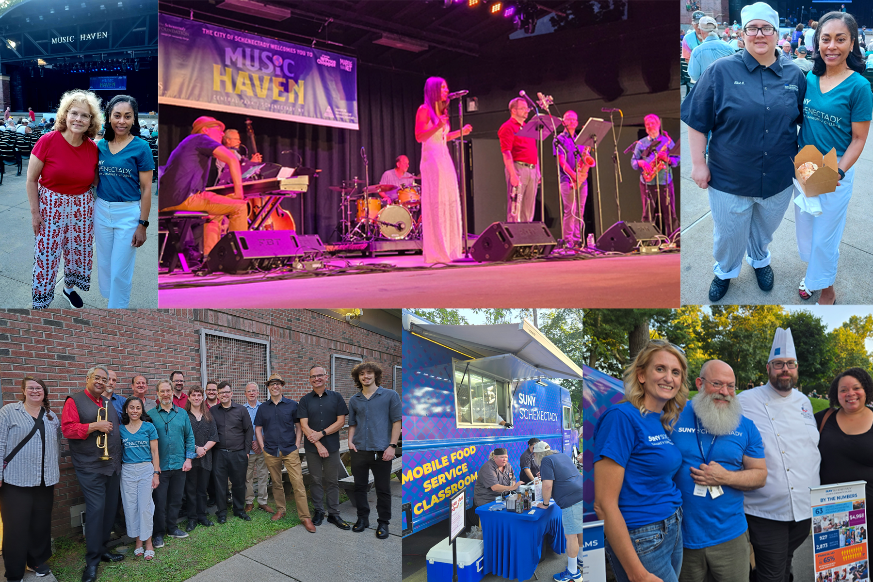 Montage of photos of musicians and Food Truck at Central Park