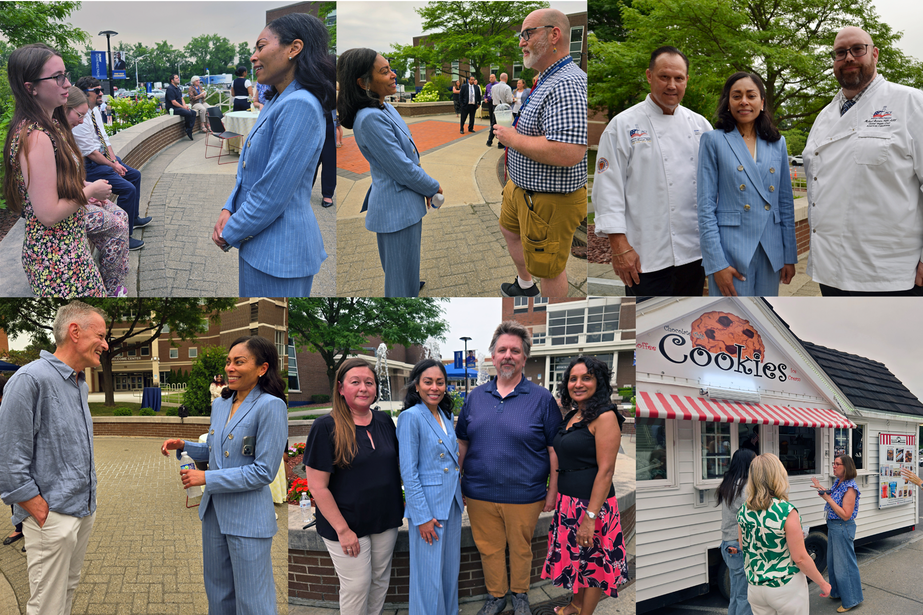 Montage of photos of President Reaves with students, faculty, and staff in The Quad