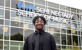 LayVon Scott in front of the School of Music building.