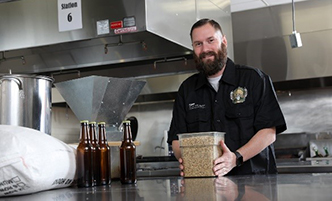 Ryan Trestick in the brewing lab.