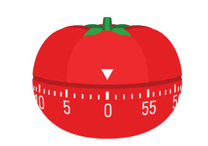 Illustrated kitchen times shaped like a tomato.