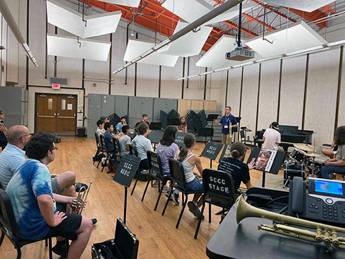 Trumpet students in the band room during Trumpet Camp 2024.