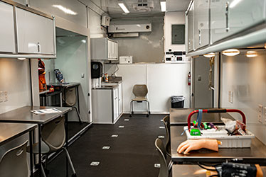 Interior of the healthcare mobile training unit.