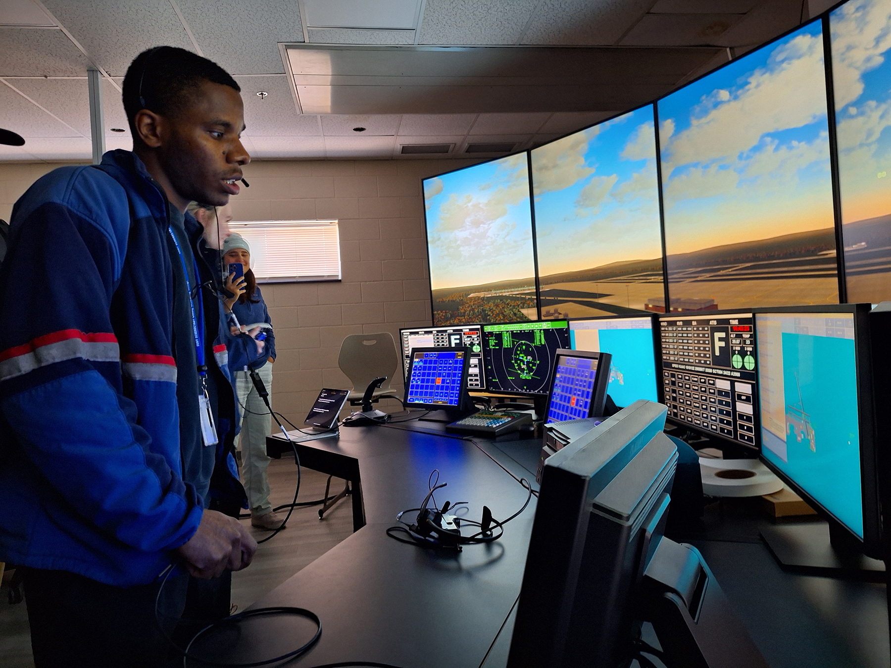 Student using new Air Traffic Control simulator.