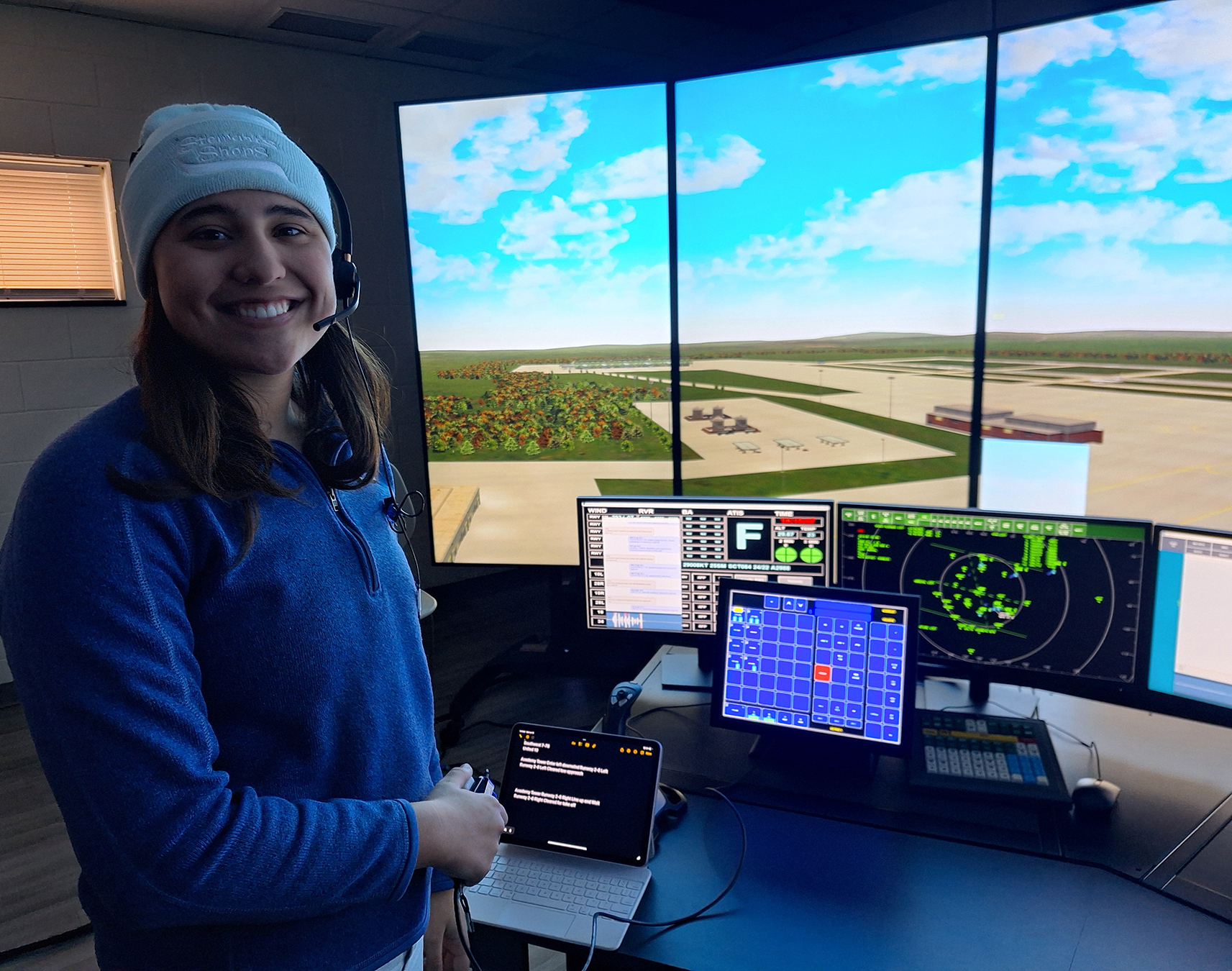 Student using Air Traffic Control simulator