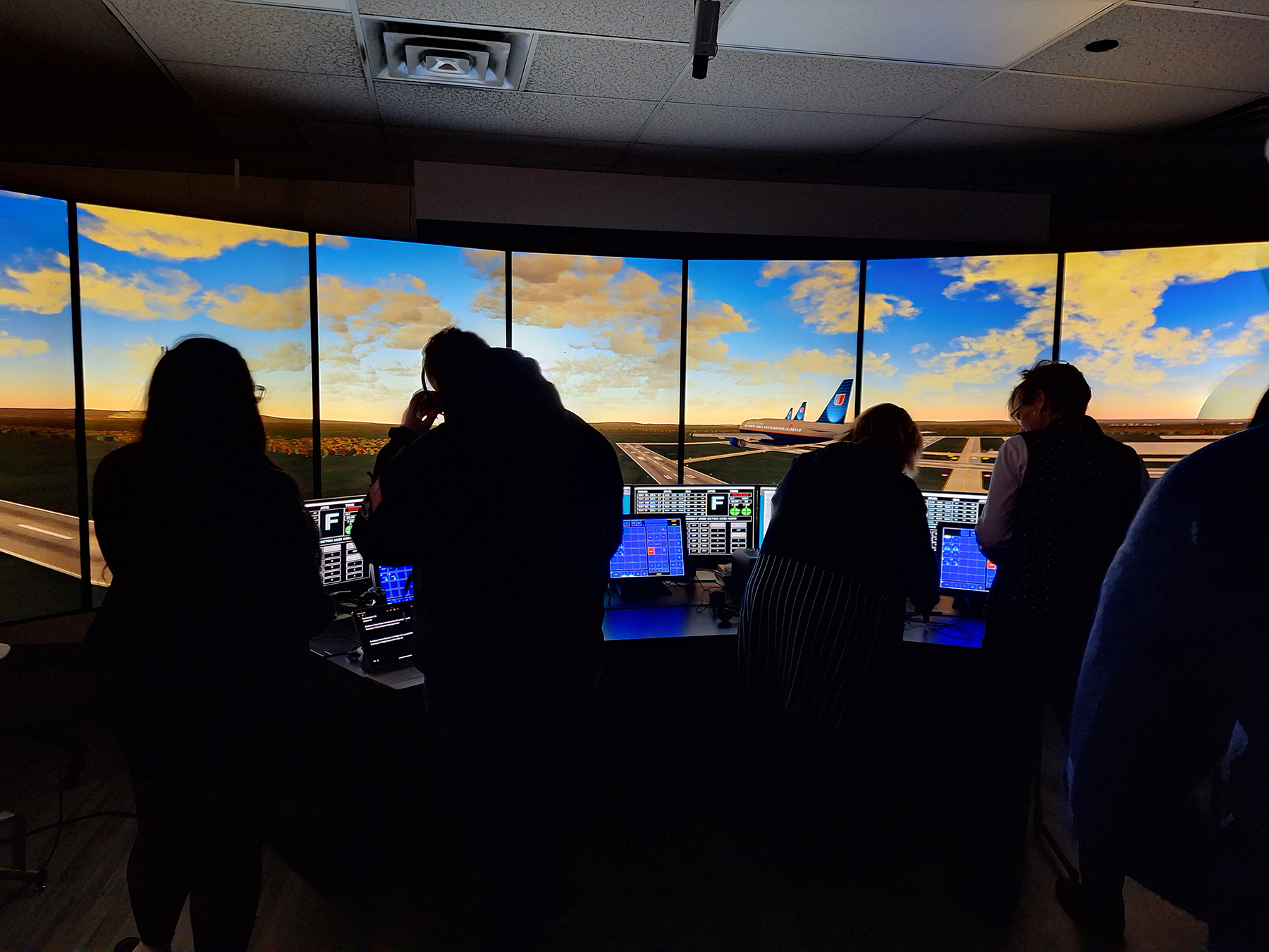 Students and guests using the new Air Traffic Control simulator. 