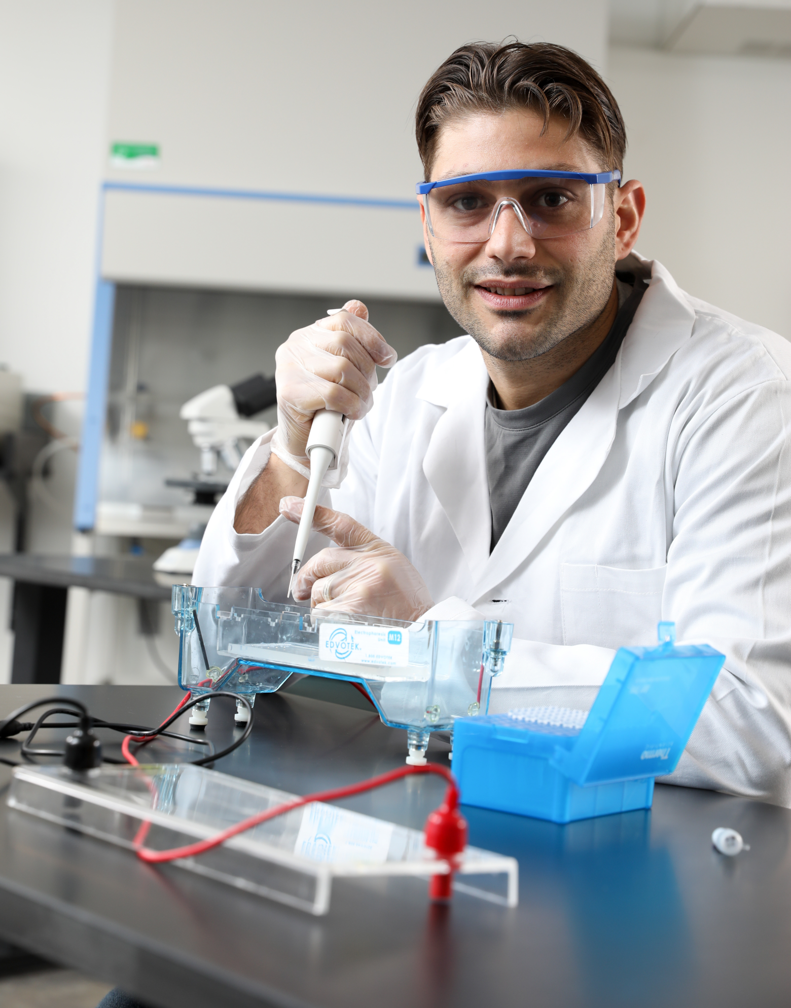 Kyle DeMeo, Biotech alumnus, in Biotech Lab