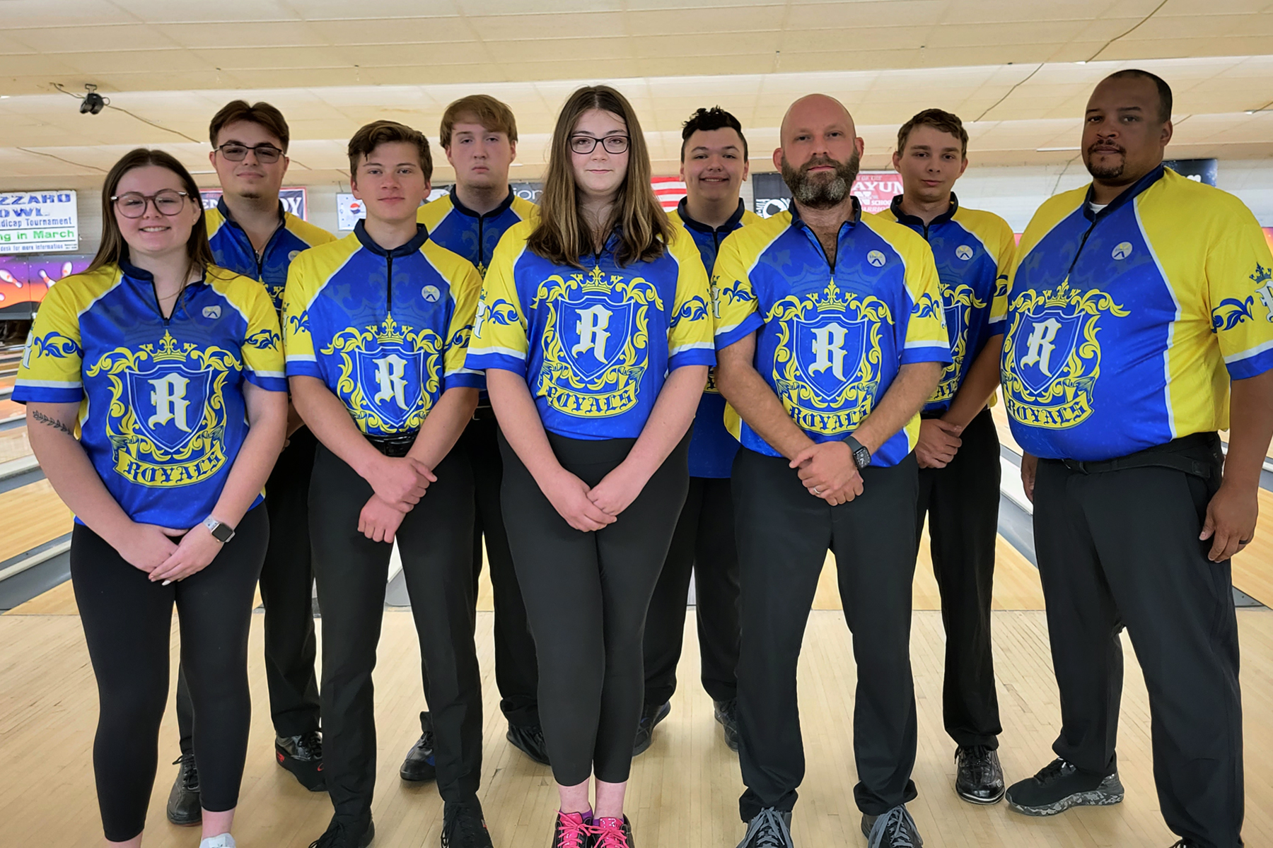 Bowling Team standing in front of lanes at Boulevard Bowl