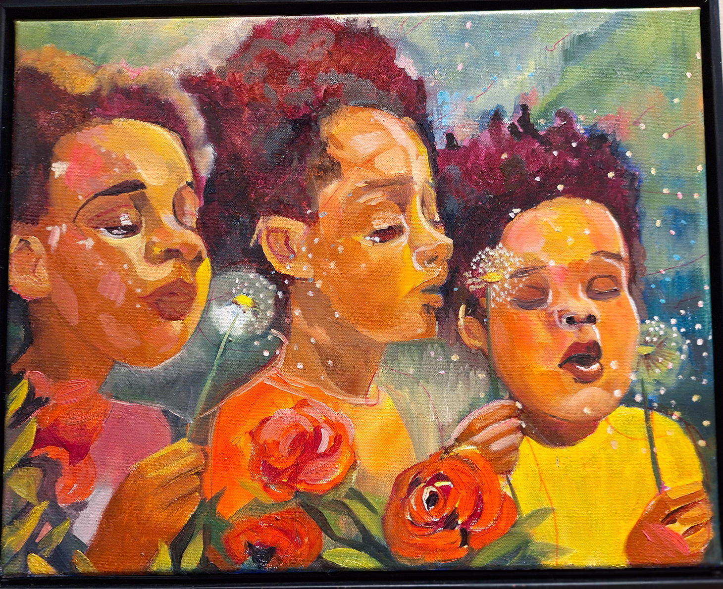 Boys and Dandelions and Roses painting