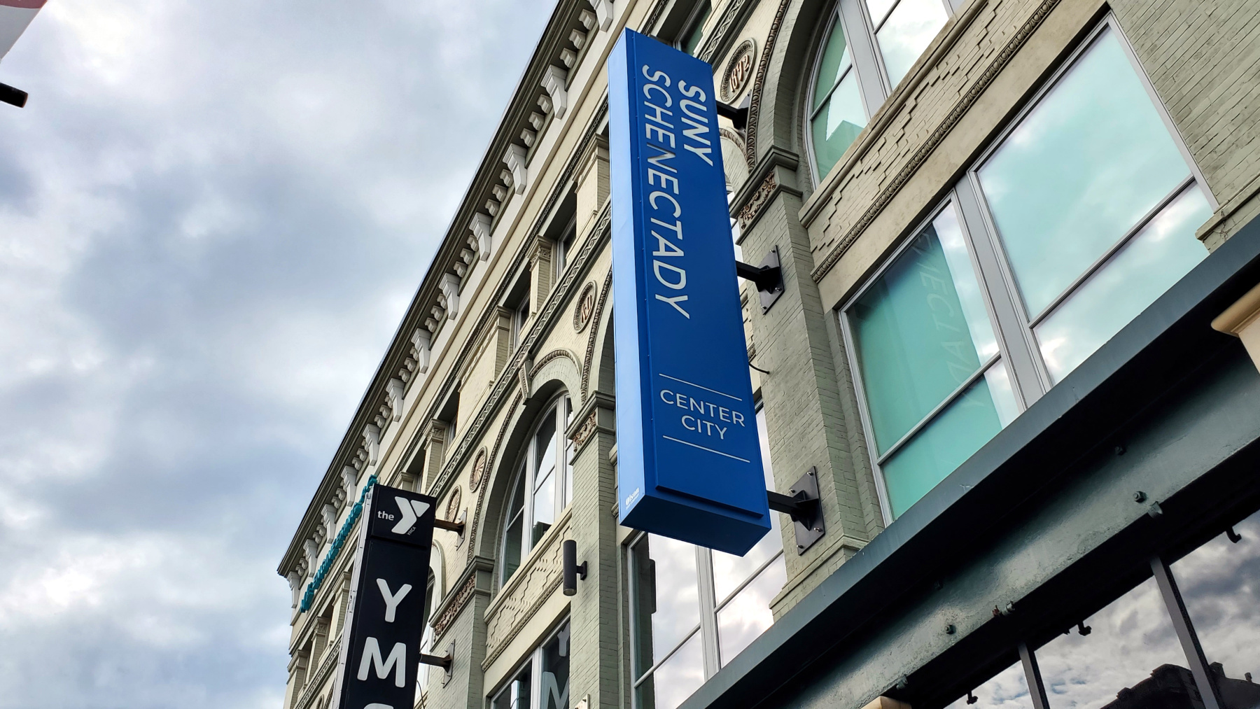 Center City sign on outside of building.