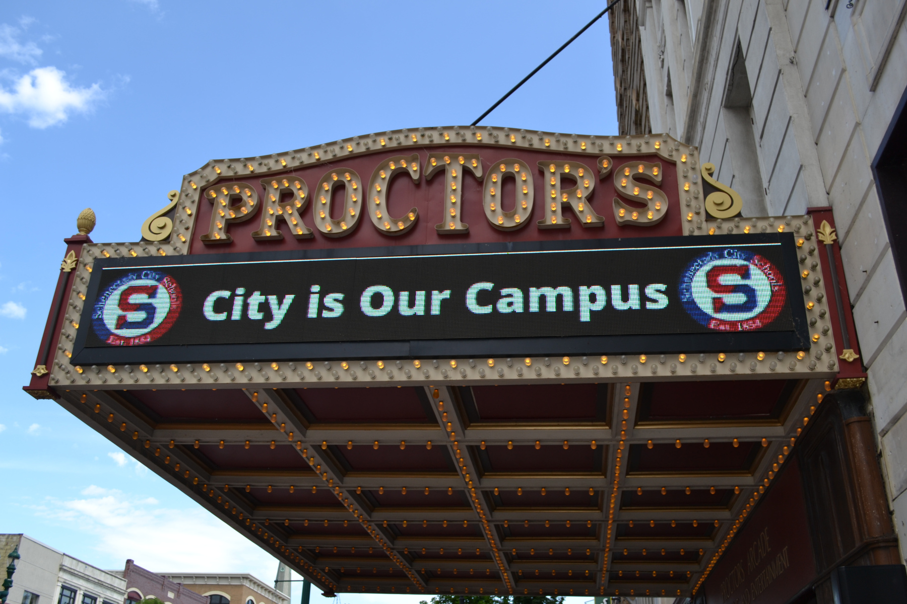 Proctors marquee saying "City As Our Campus"