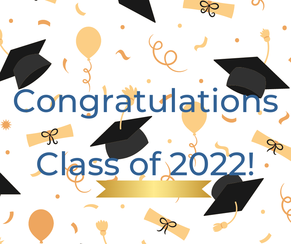 Graphic of mortarboards with Congratulations Class of 2022