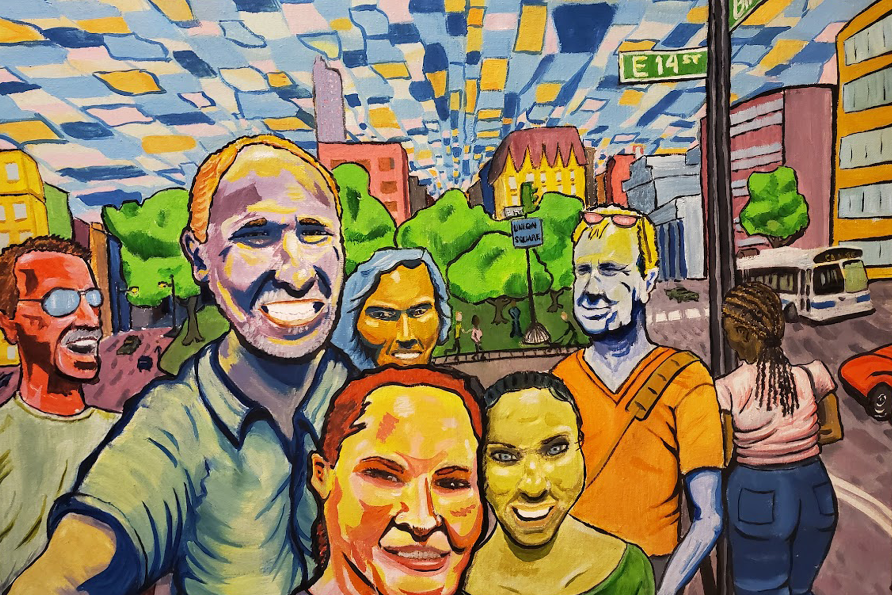 Painting by Craig Petreikis of people in Union Square