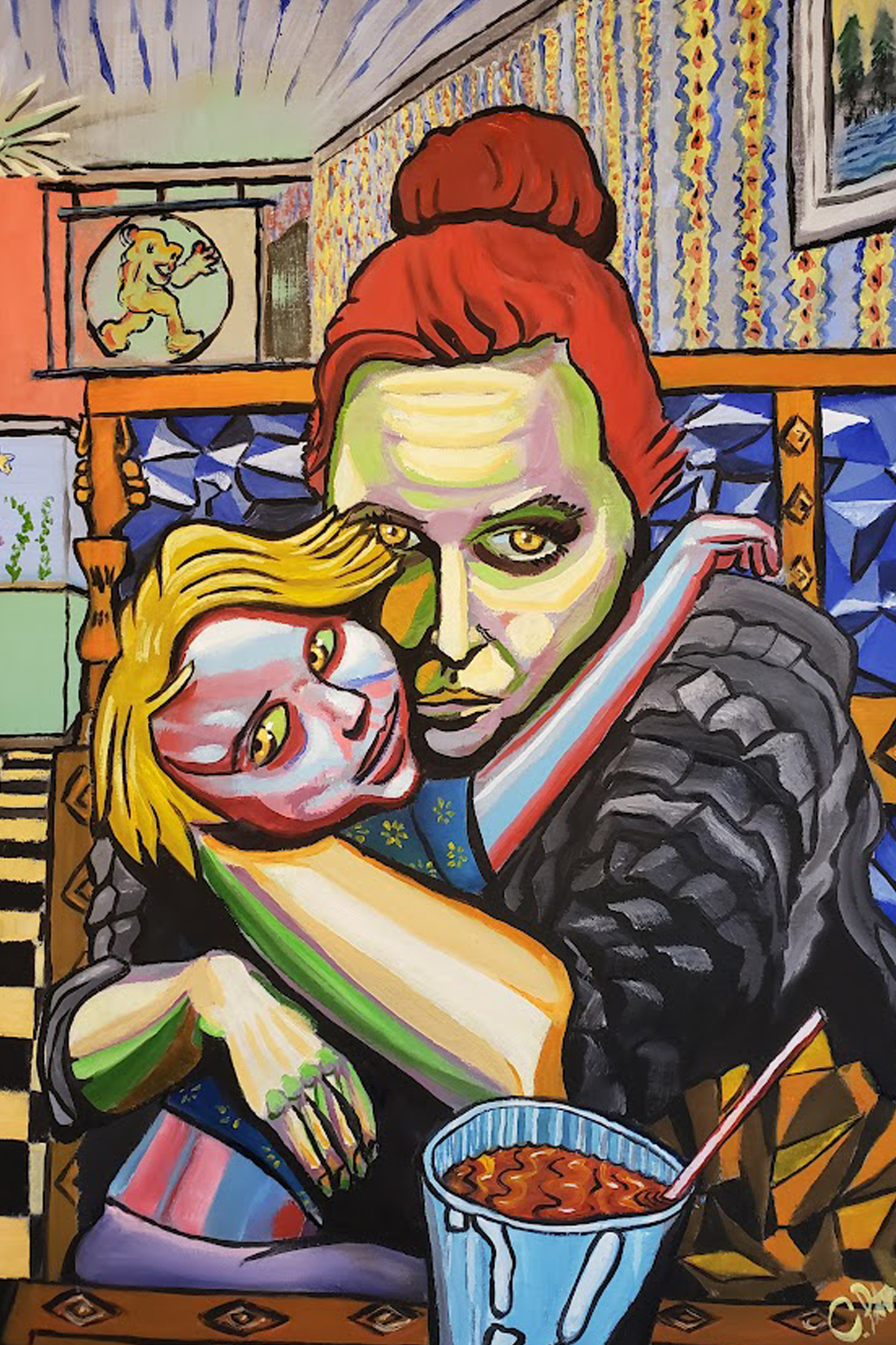 Painting by Craig Petreikis of woman and child