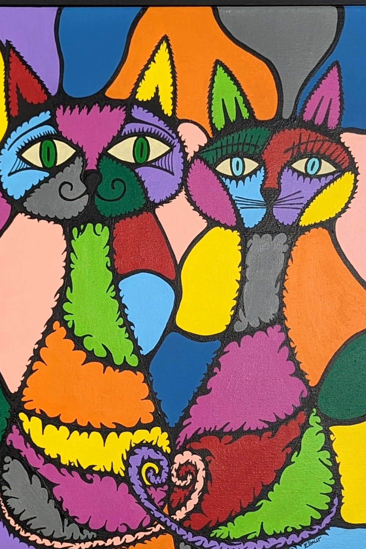 Cat's Love - colorful painting of cats by Elinor Danon