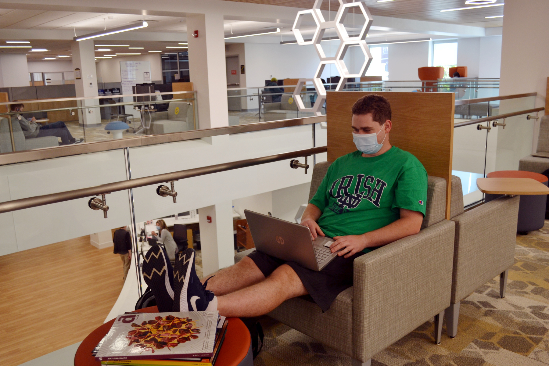 Student Tony Verdichizzi, sitting upstairs in Learning Commons