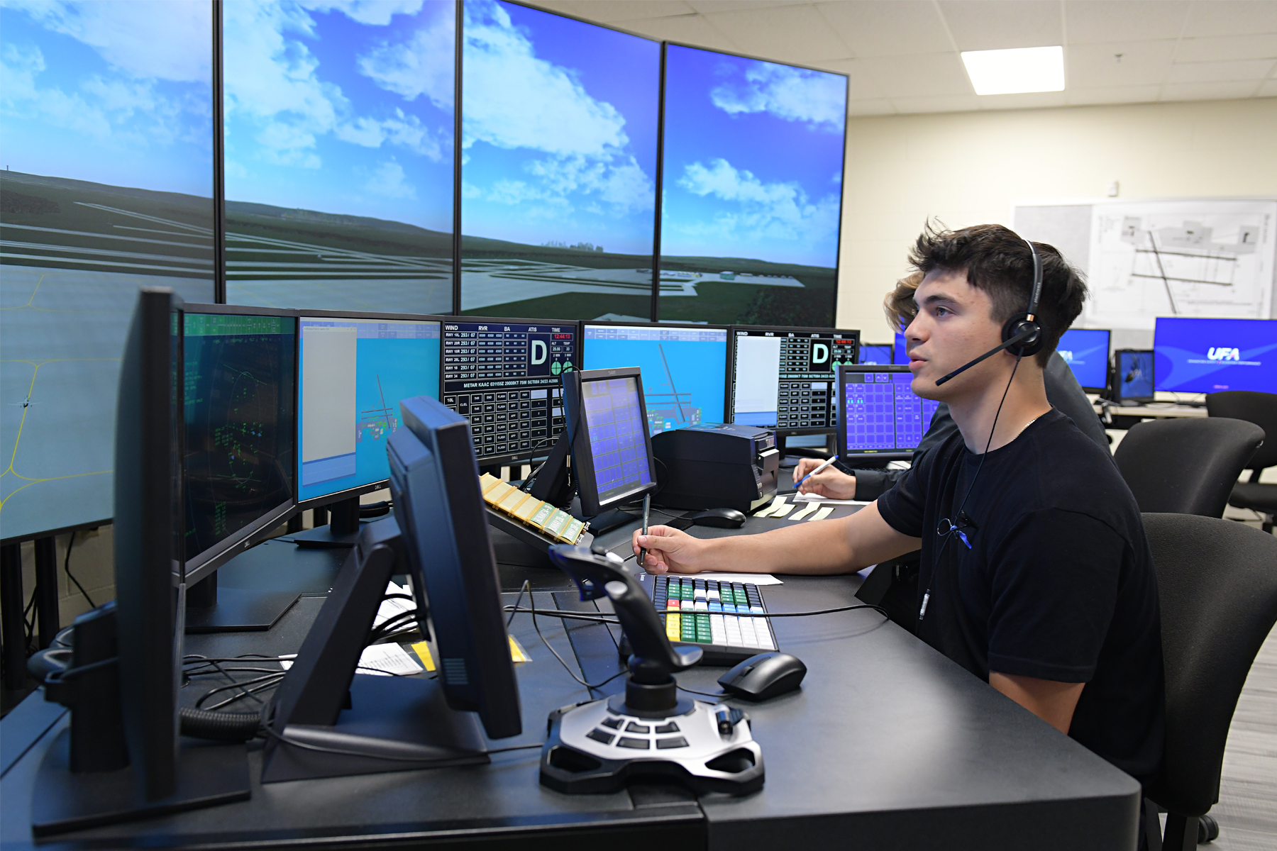 Student using Air Traffic Control Simulator