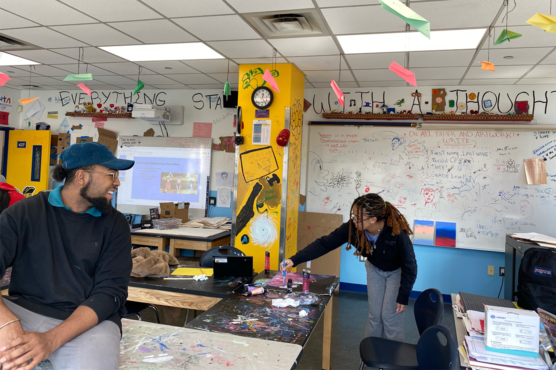 Tayron Lopez (Taiitan) teaching in his arts classrom at Harlem Prep High School