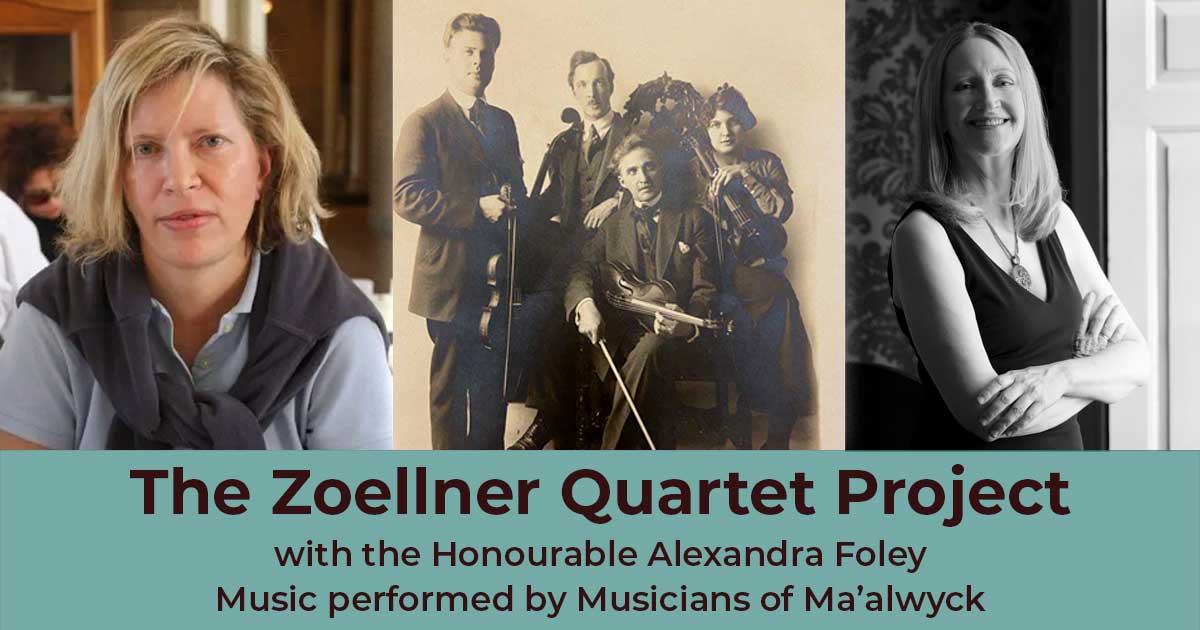 Poster for Zoellner Concert with photos of Musicians of Maalwyck, Alexandra Foley and Zoellner Quartet archival photo