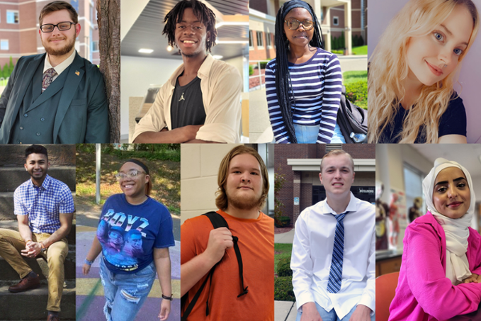 Montage of SGA members in front of various backgrounds, smiling