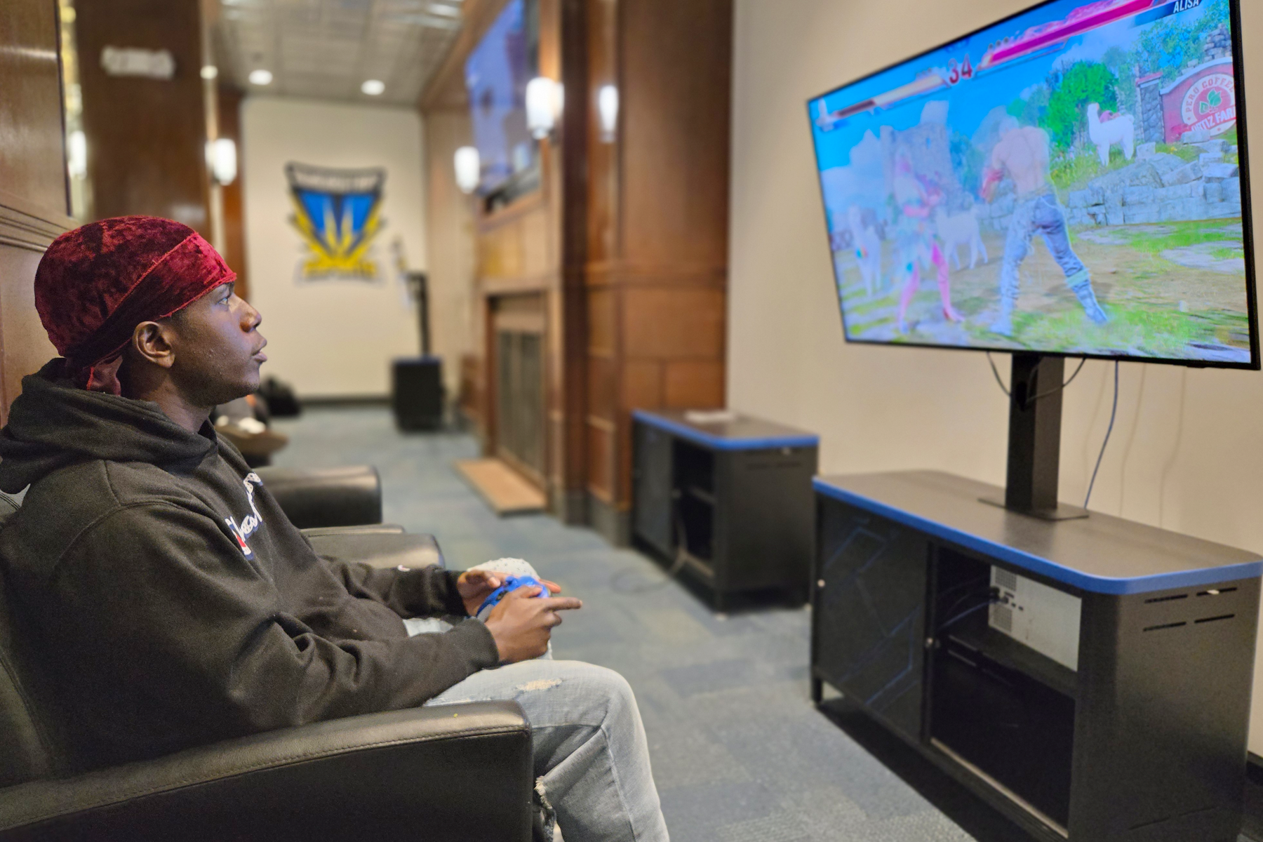 Khalim Hannah playing a game inside the eSports Arena.
